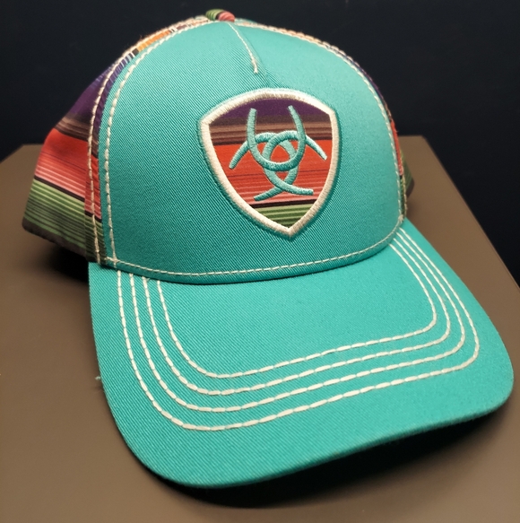 Ariat serape stripe turquoise baseball Hat style cap Blue Green Red Aztec Skater - Picture 1 of 7